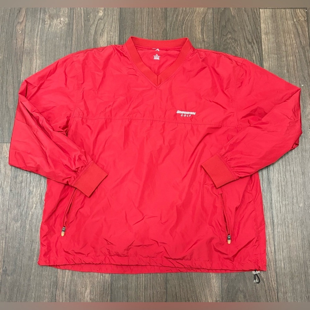 Antigua Bridgestone Golf Red Windbreaker Pullover Jacket XL